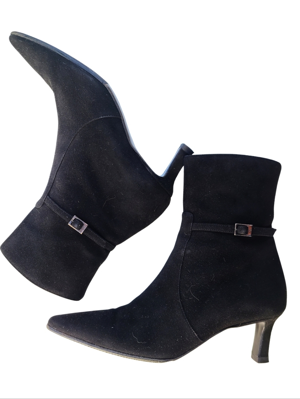 Giorgio Armani Black Suede Pointed Toe Kitten Heel Ankle/Midcalf Bootie 36